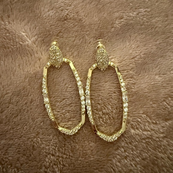 Kendra Scott Essie Pave Gold Open Frame Earrings - Picture 2 of 3